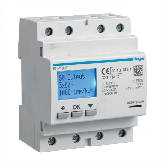 Compteur d'énergie monophasé direct 3x80A 4M S0 - HAGER -