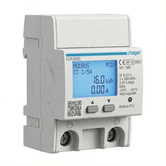 Compteur d'énergie triphasé via CT 1A or 5A 4M MODBUS MID -