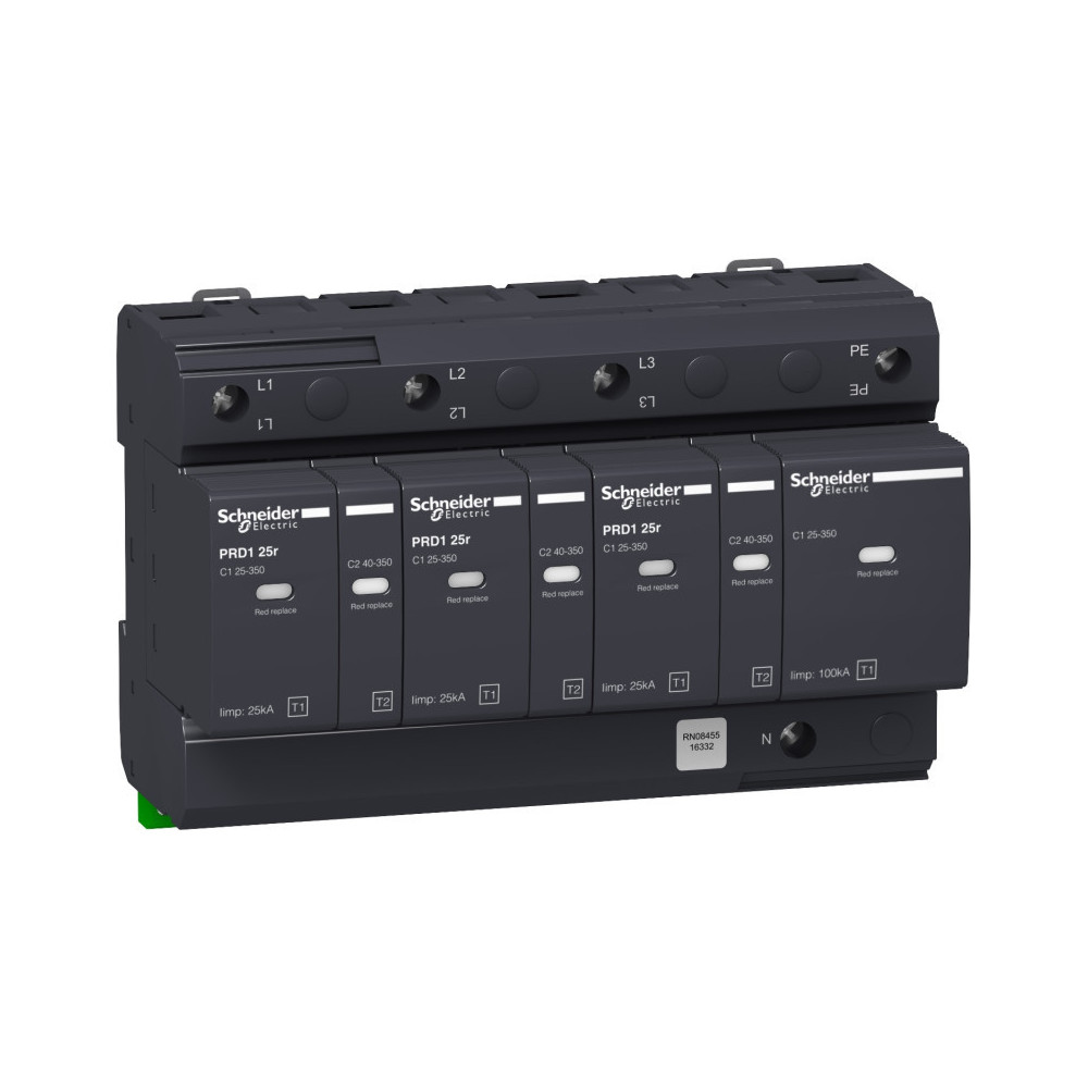 Parafoudre PRD1 25r - 3P+N - Débrochable - 350V - report signalisation-16332,Parafoudre