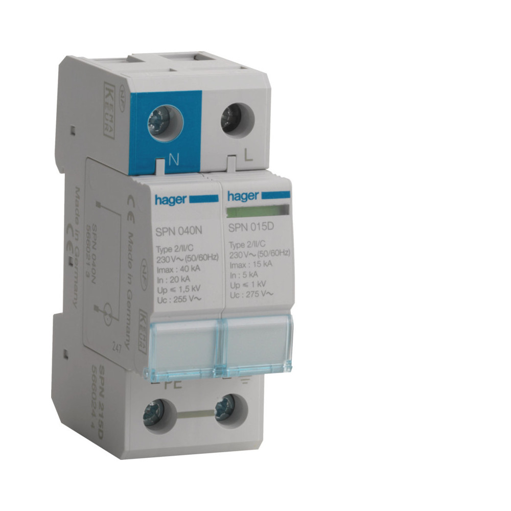 PARAFOUDRE PH+N -TYPE 2 -15KA- HAGER- SPN215D,Parafoudre