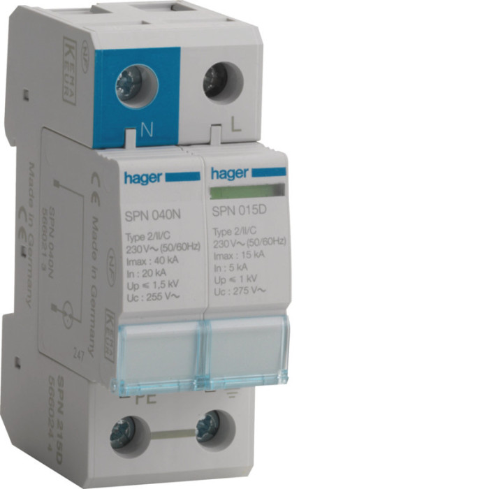 PARAFOUDRE PH+N -TYPE 2 -15KA- HAGER- SPN215D,Parafoudre