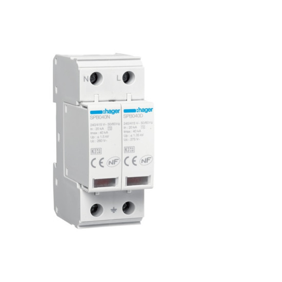 PARAFOUDRE -In 20kA Imax 40kA 2P T2 TNS/TT Uc 275V- TELESIGNALISATION -HAGER-SPB240R,Parafoudre