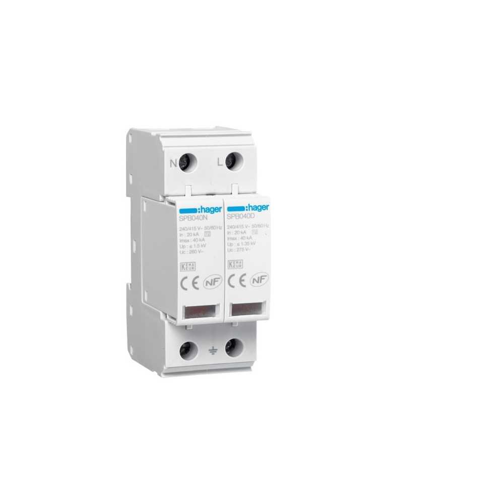 PARAFOUDRE -In 20kA Imax 40kA 2P T2 TNS/TT Uc 275V- TELESIGNALISATION -HAGER-SPB240R,Parafoudre