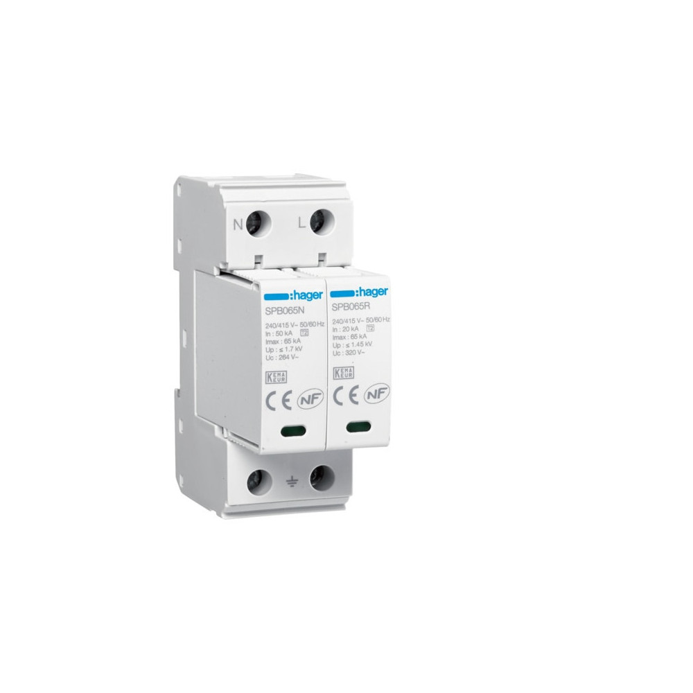PARAFOUDRE 2P In 20kA Imax 65KAT2 TNS/TT Uc 320V -HAGER-SPB265R,Parafoudre