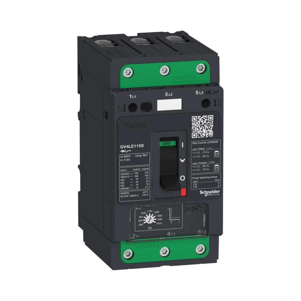 DISJONCTEUR 3P 115A 50kA MAGNETO-THERMIQUE - SCHNEIDER - GV4PE115N,Disjoncteur Schneider Electric