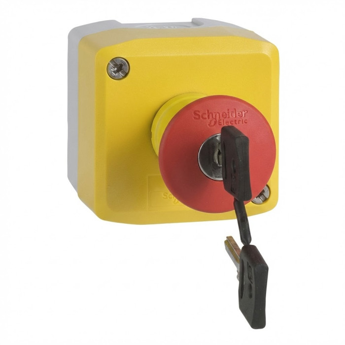 Boite jaune arrêt urgence rouge - pouss tourner à clé 2O - Ø40 Harmony XALK - SCHNEIDER -