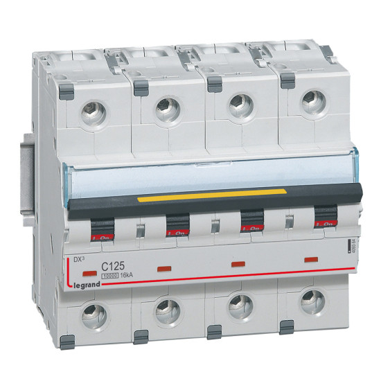 Disjoncteur DX³10000 16kA arrivée haute et départ bas à vis 4P - 400V~ - 125A - courbe C - 6