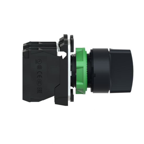 Bouton poussoir tournant à crosse - Ø22 - 3 position fixe - noir - 2F - vis étrier Harmony XB5 -