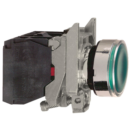 Bouton poussoir lumineux LED - 1F+1O - vert - Ø22 - 230VAC Harmony XB4 - SCHNEIDER -