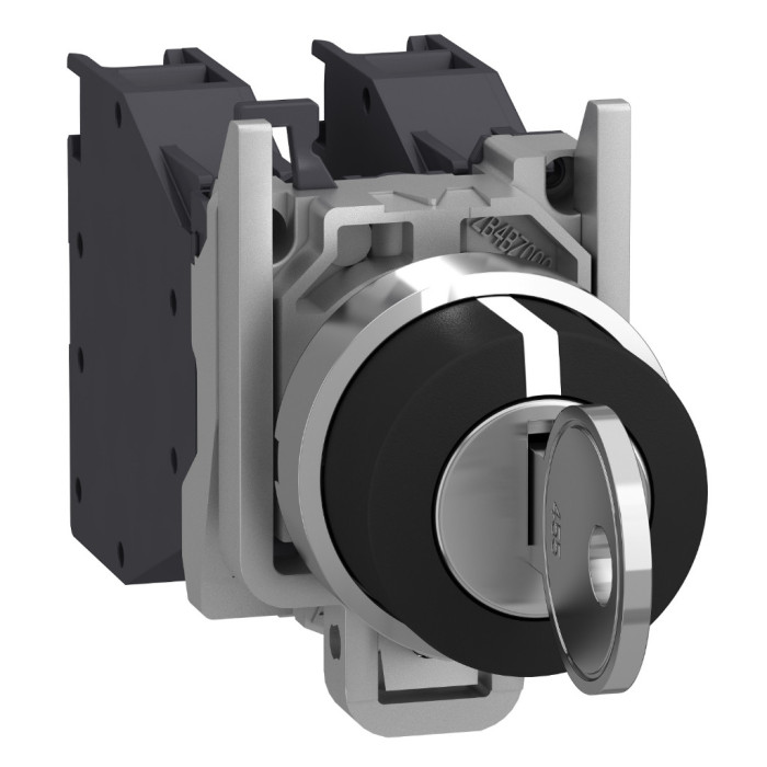 Bouton tournant à clé 455 - Ø22 - 3 position fixe - retr C - 2F - vis étrier Harmony XB4 -
