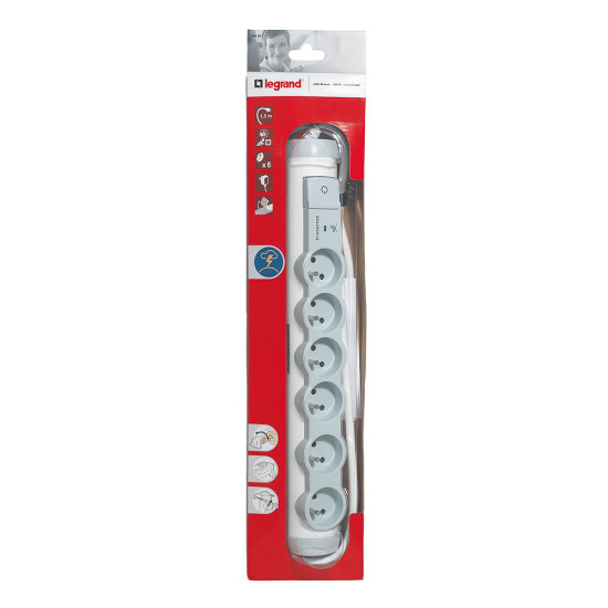 Rallonge multiprise 6 prises de courant 2P+T 16A 230V avec parafoudre - blanc et gris - Legrand -