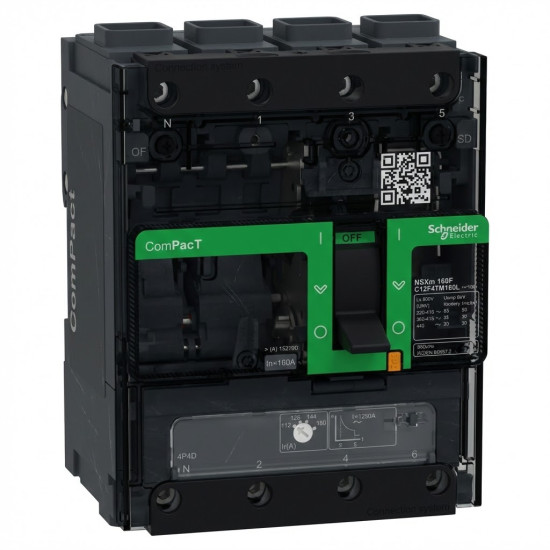 Disjoncteur ComPacT NSXm F (36 kA à 415 VAC), 4P 4d, 160A déclencheur TMD, connecteurs EverLink -