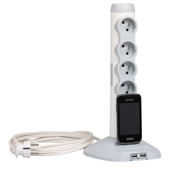 Tour multiprise 4 prises 2 ports USB dock micro USB parafoudre cable 2M - Legrand -