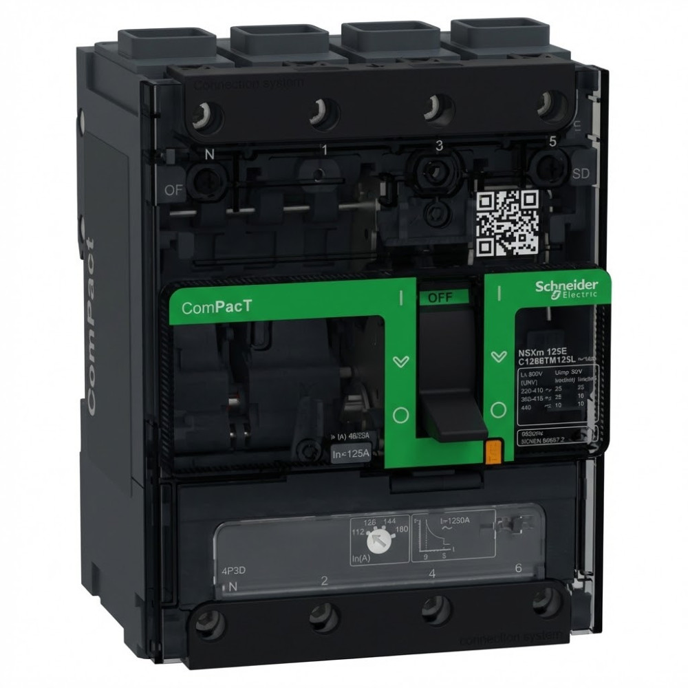 Disjoncteur, Compact NSXm 160E, 16 kA/415 VCA, déclencheur TMD 125 A, cosses d'Everlink - SCHNEIDER