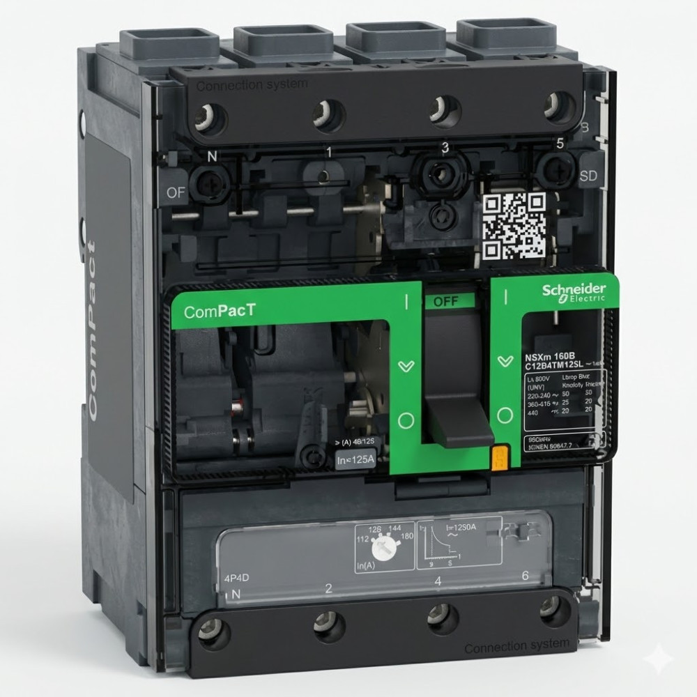 Disjoncteur ComPacT NSXm B (25 kA à 415 VAC), 4P 4d, 125A déclencheur TMD, connecteurs EverLink -