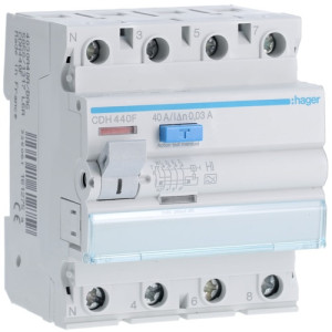 Interrupteur Differentiel 4poles 40a 30ma Hi - Hager - CDH440F