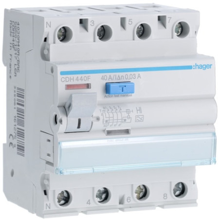 Interrupteur Differentiel 4poles 40a 30ma Hi - Hager - CDH440F
