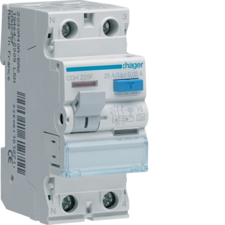 Interrupteur Differentiel 2poles 25a 30ma Hi - Hager - CDH225F