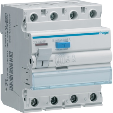 Interrupteur Differentiel 4poles 25a 30ma Hi - Hager- CDH425F