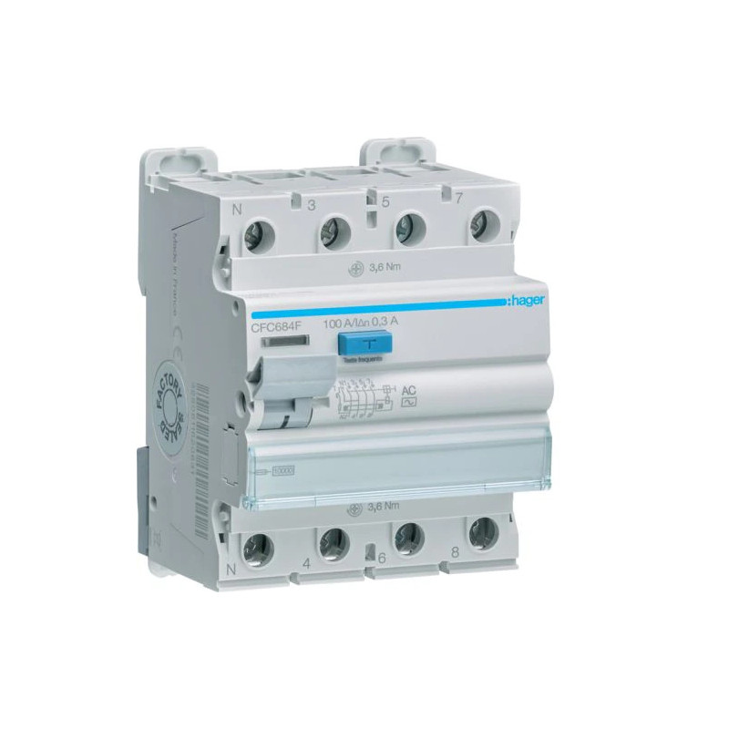 Interrupteur Différentiel 4 Poles 100a 300ma Ac - Hager - 7. 
