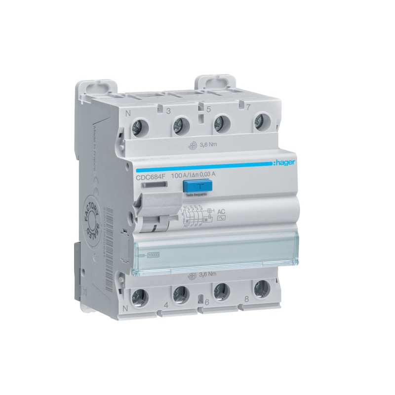 Interrupteur Différentiel 4 Poles 100a 30ma Ac - Hager - CDC684F